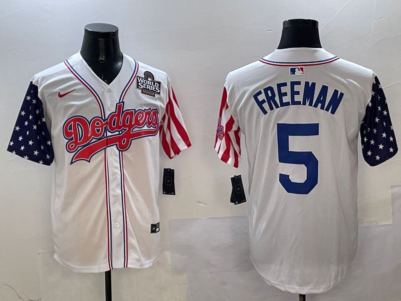 Men Los Angeles Dodgers 5 Freeman White a generation of national flags Joint name 2025 Nike MLB Jersey style 5